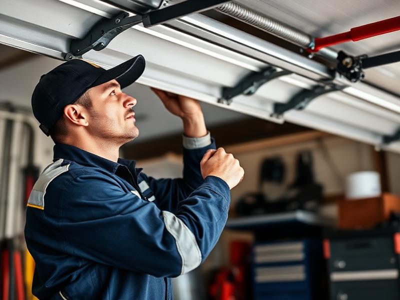 Garage Door Prairie Lea technician installing garage door spring with precision